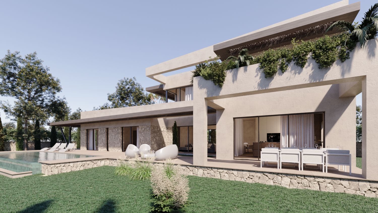 Villa moderna de lujo con estilo mediterráneo contemporáneo y características elegantes
